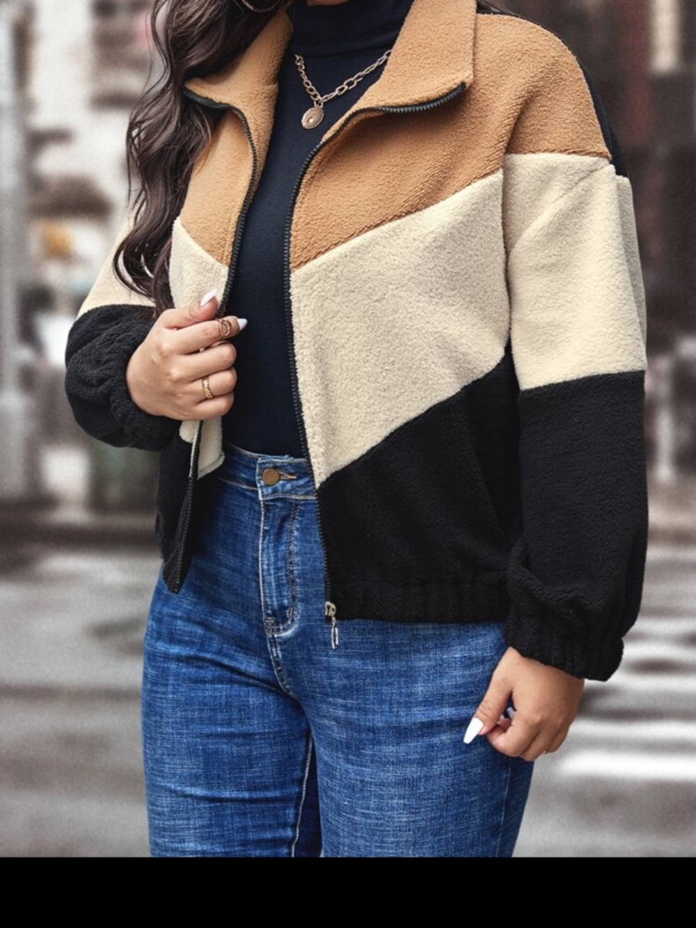 Colorblock Sherpa Zip Jacket - Picture 4 of 6